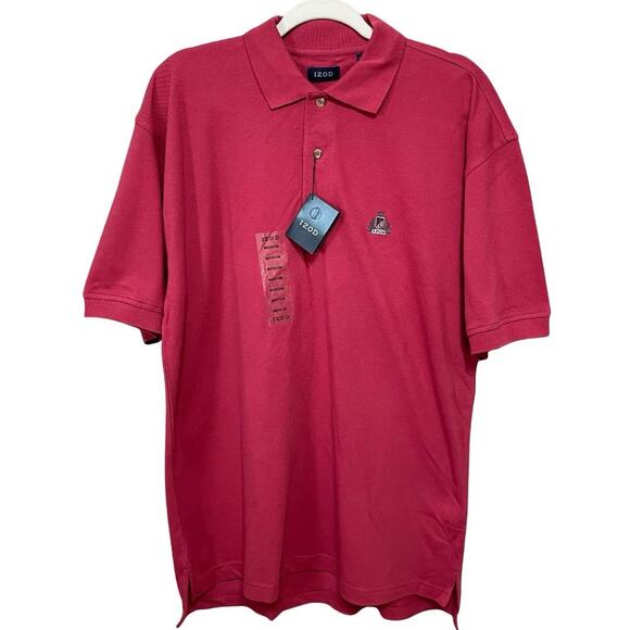 IZOD Basix Pique Polo Shirt Men’s Size M Red Cotton Knit Short Sleeve NEW - Picture 1 of 7